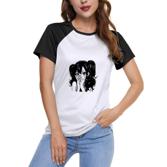 Cute Manga Girl Graphic Tee, Kawaii Anime Aesthetic Shirt, Black and White Japanese Style Streetwear Top for Women(z756)