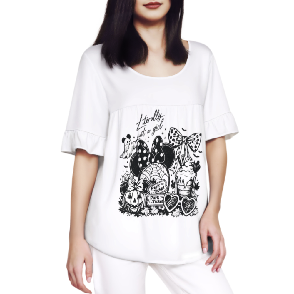 Spooky Park Girl Halloween Graphic Tee, Cute Pumpkin Bow Shirt, Fall Festival Aesthetic T-Shirt, Ghost Theme Casual Top, Autumn Vacation Outfit for Women(z657)