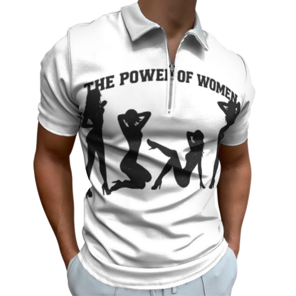 The Power of Women Graphic Polo Shirt for Men – Bold Feminine Silhouette Print Quarter Zip Casual Streetwear Tee(z763)