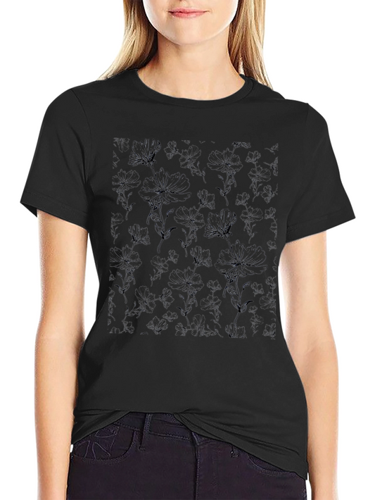 Mens Black Floral Print Crew Neck T-Shirt