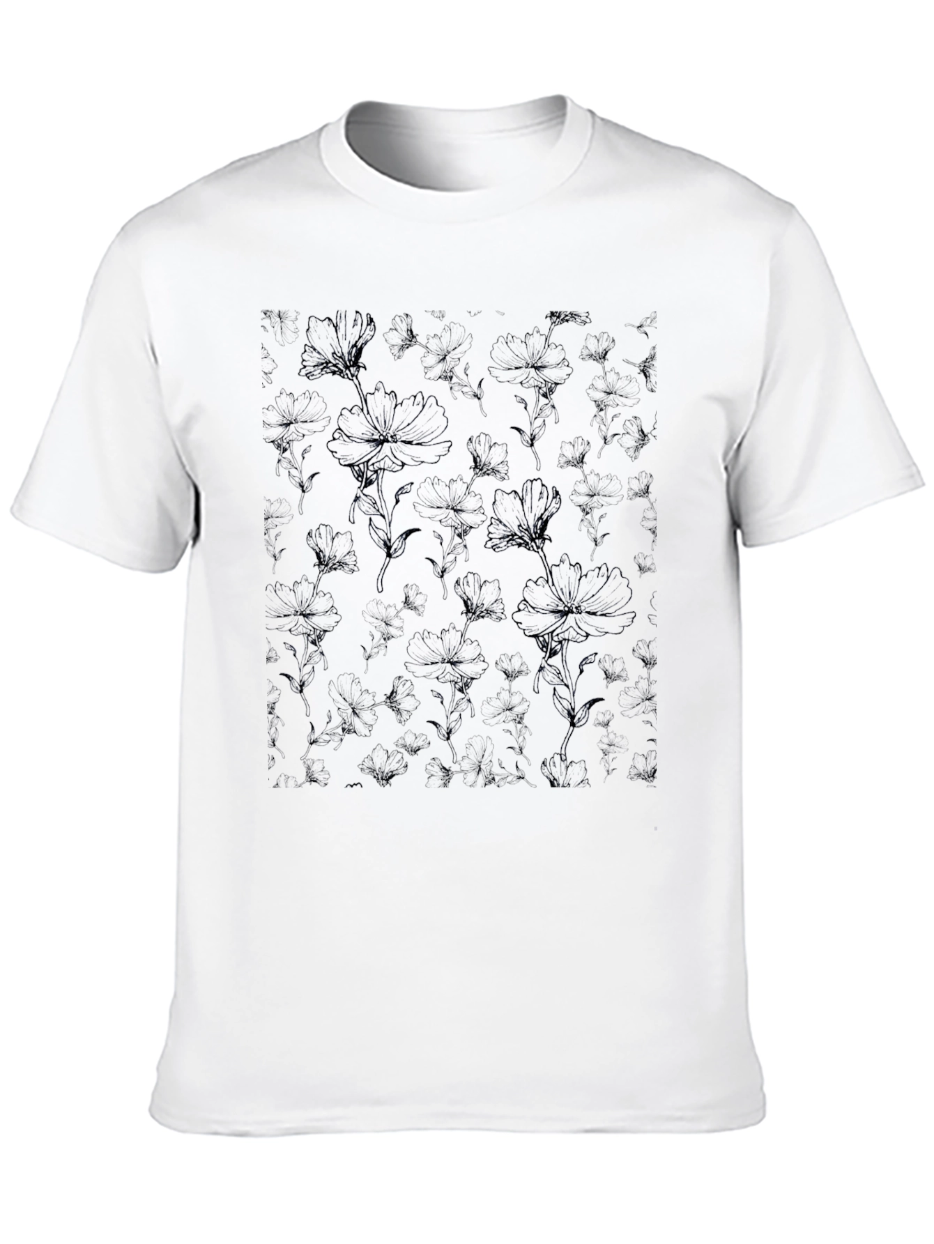 Mens Black Floral Print Crew Neck T-Shirt