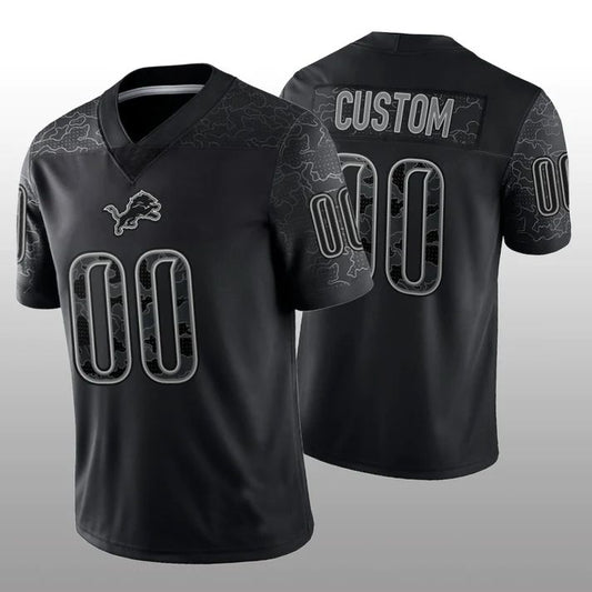 Custom1 Detroit Lions Black RFLCTV Limited Jerseys Stitched American Football Jerseys