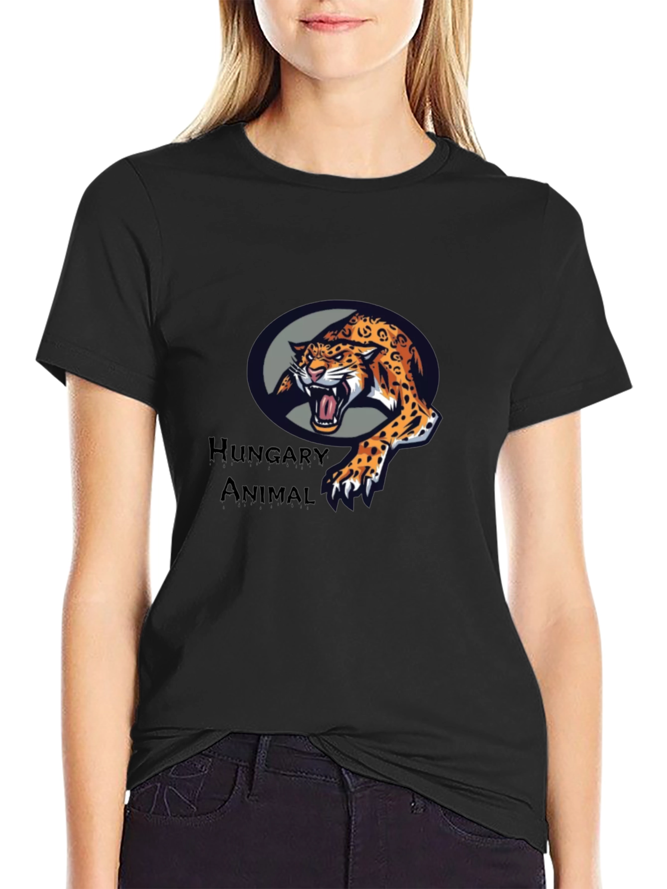 Hungary Animal Graphic Tee - Black Cotton T-Shirt
