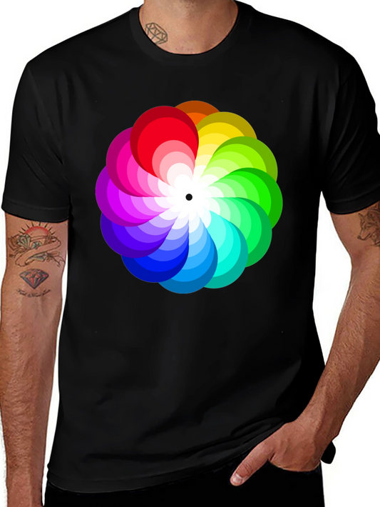 Vibrant Rainbow Flower Graphic T-Shirt - Stylish Mens Tee