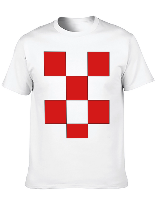 Red Checkered Graphic Print Black T-Shirt