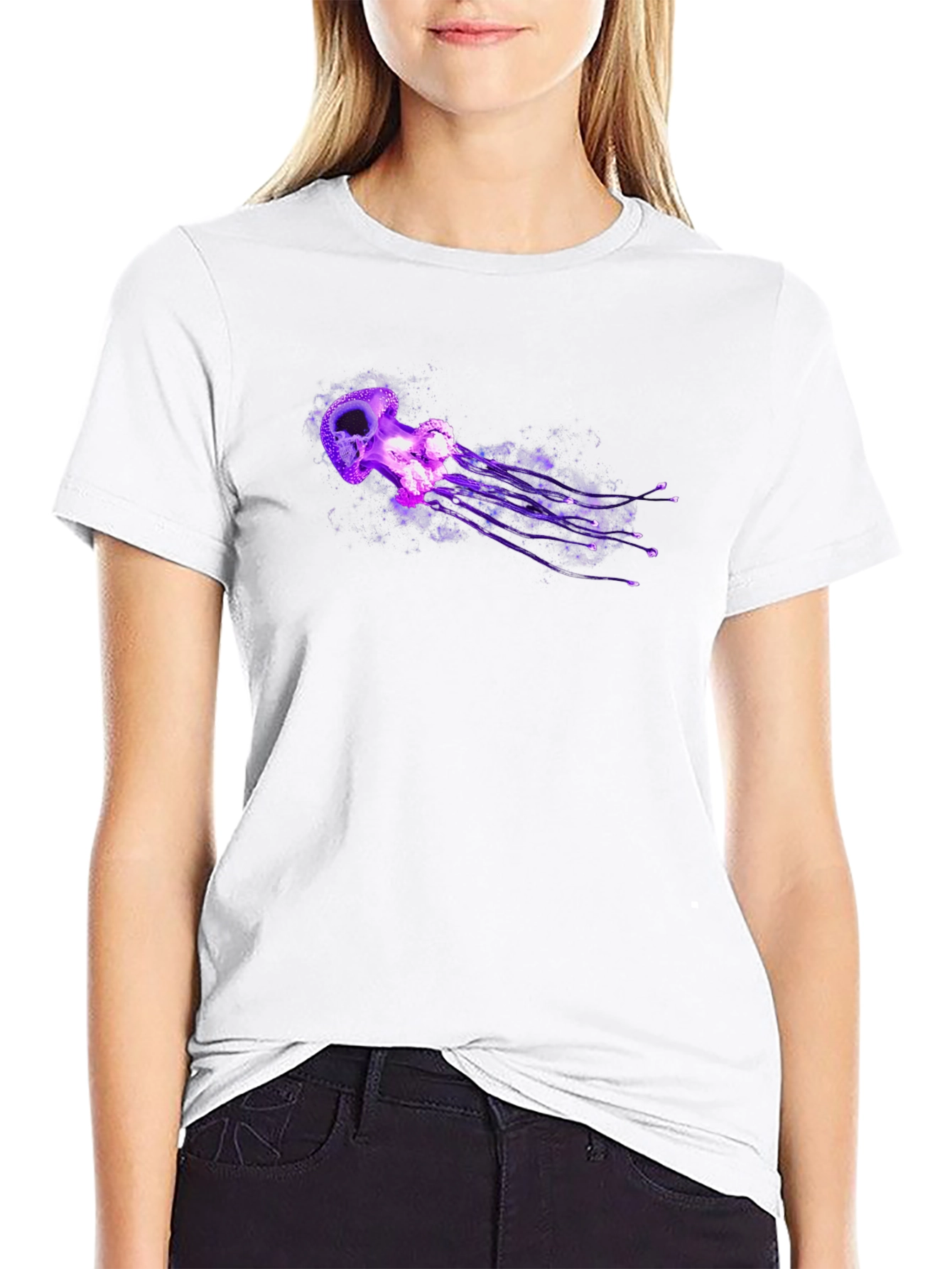 Mens Black T-Shirt with Purple Jellyfish Graphic