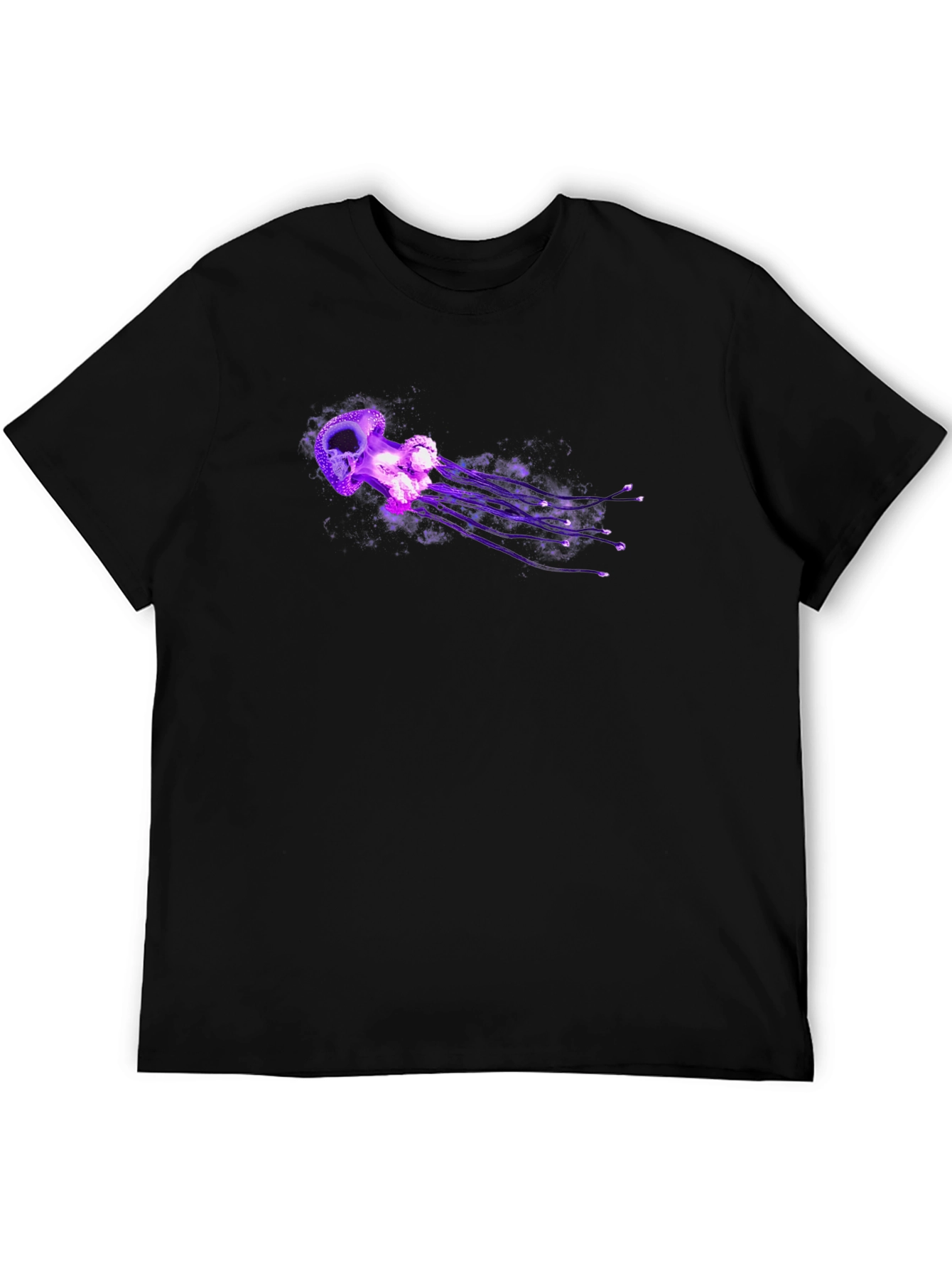 Mens Black T-Shirt with Purple Jellyfish Graphic
