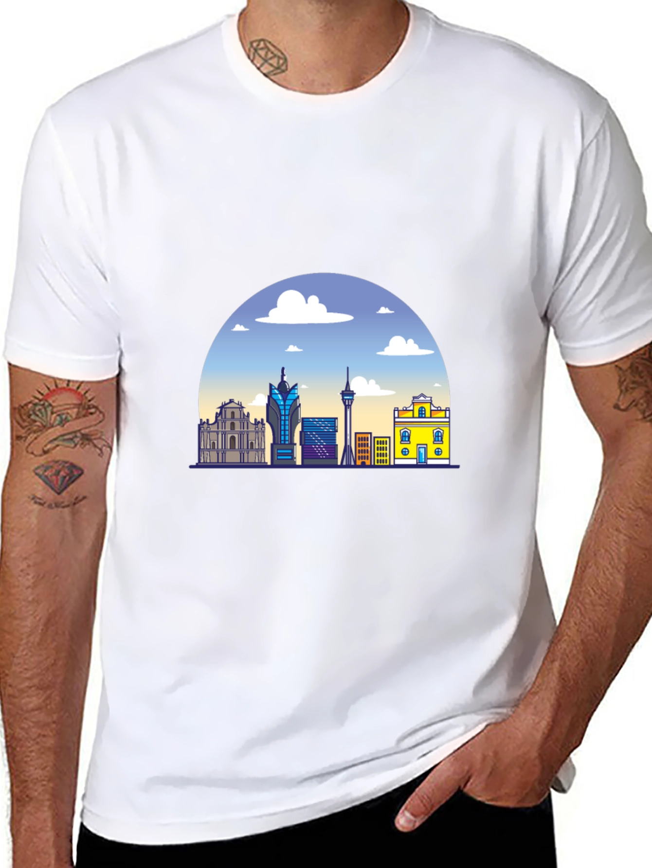 Macau Skyline Graphic Black T-Shirt