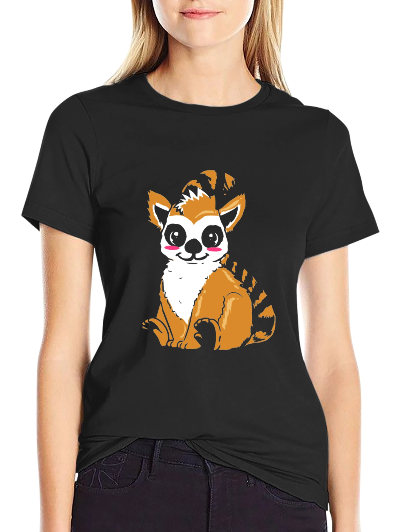 Cute Lemur Graphic Black T-Shirt
