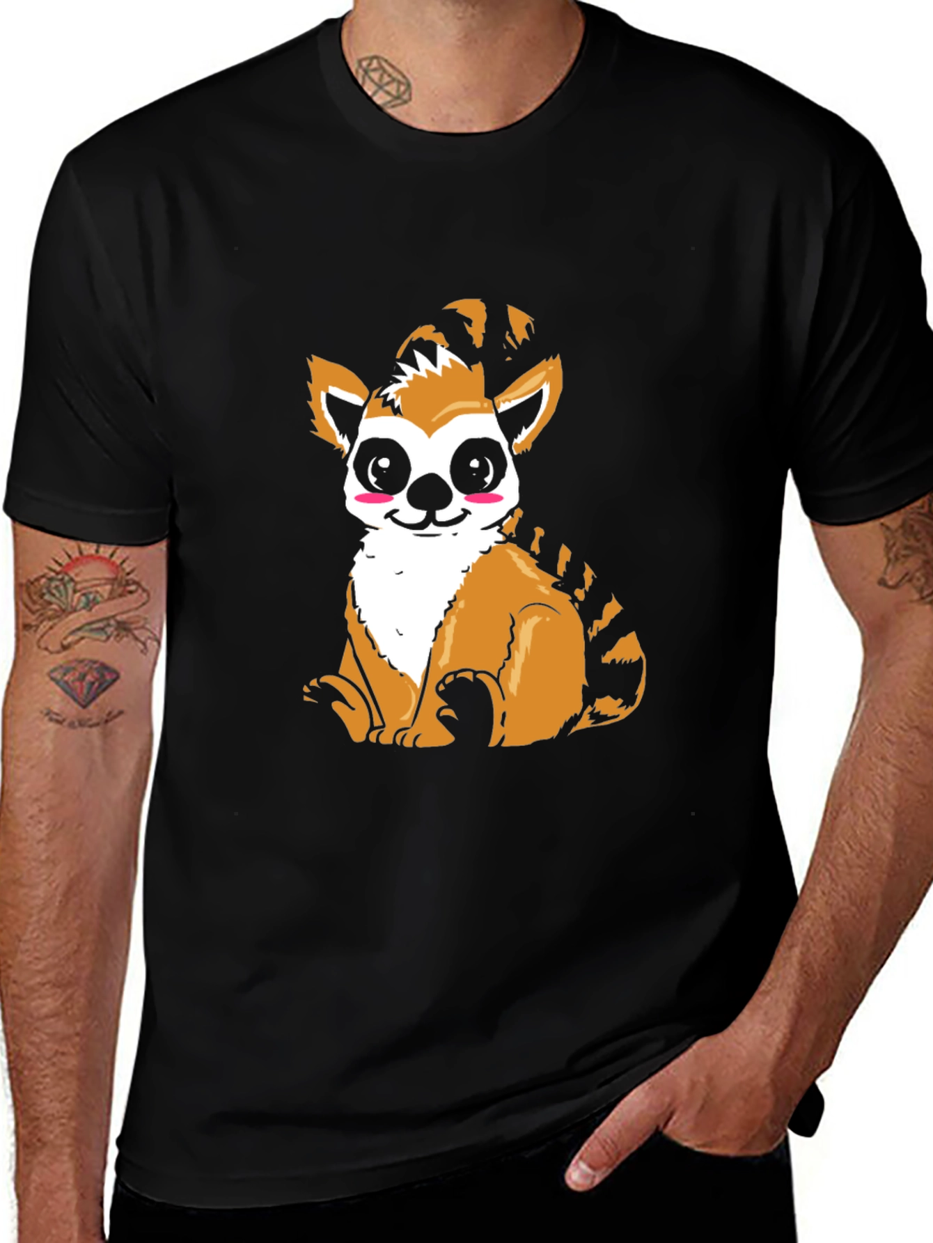 Cute Lemur Graphic Black T-Shirt