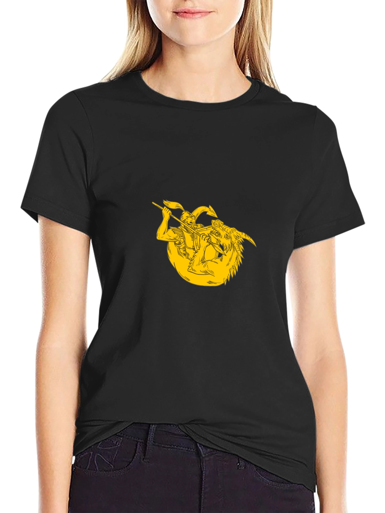 Black Graphic Tee - Knight vs Dragon