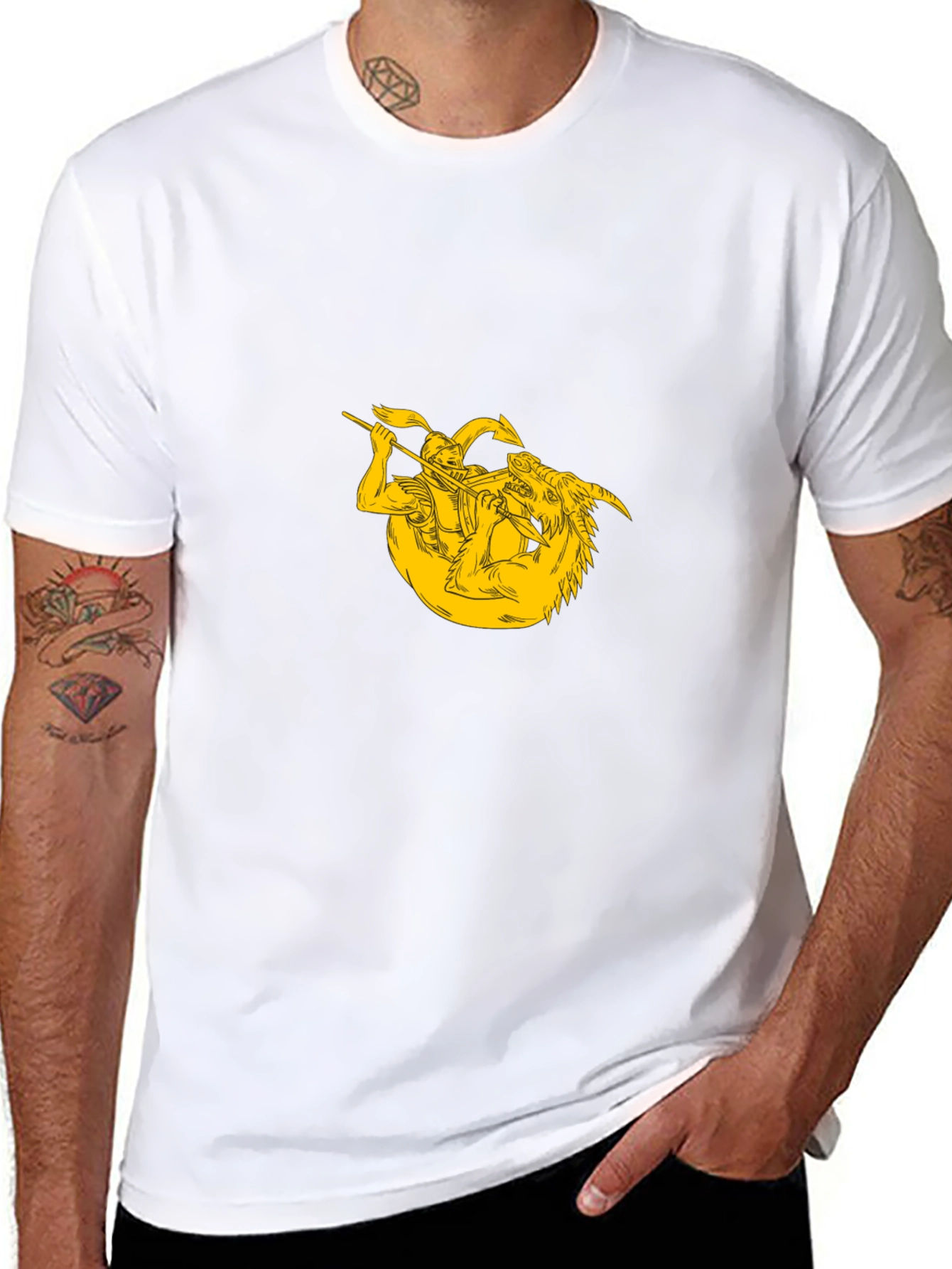 Black Graphic Tee - Knight vs Dragon