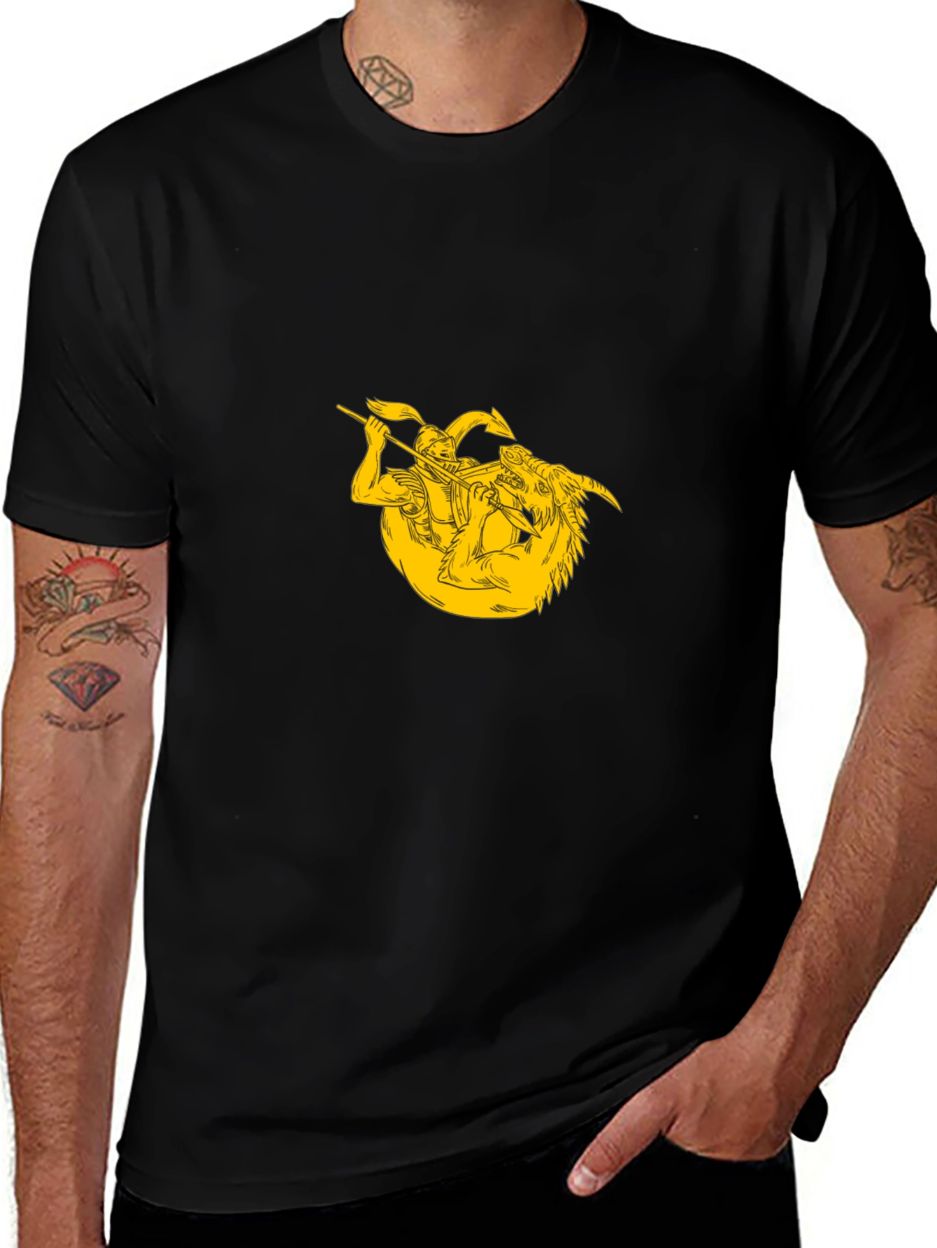 Black Graphic Tee - Knight vs Dragon