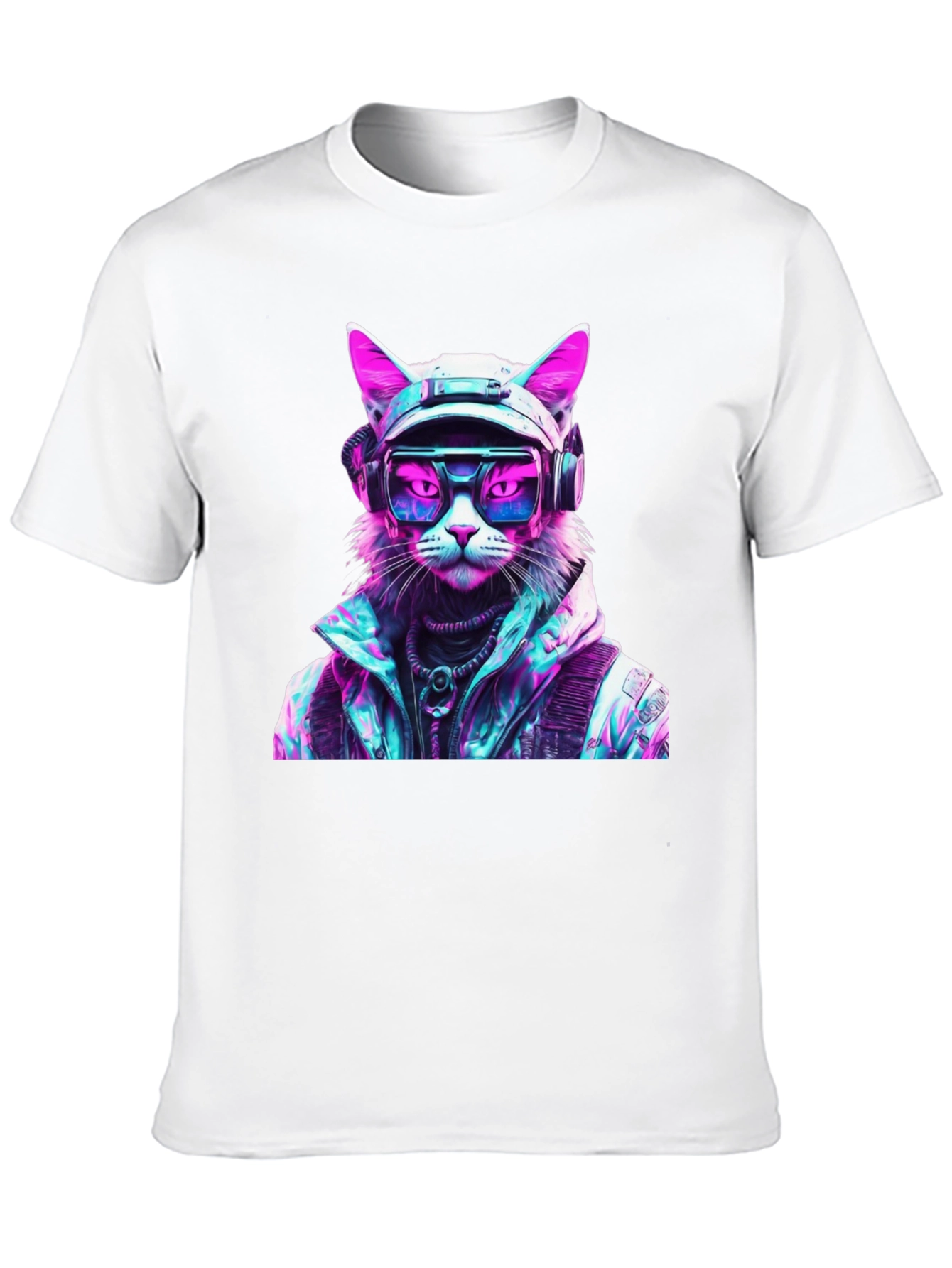 Cyberpunk Cat Graphic T-Shirt - Futuristic Style