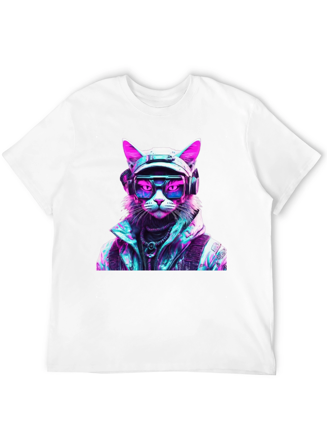 Cyberpunk Cat Graphic T-Shirt - Futuristic Style