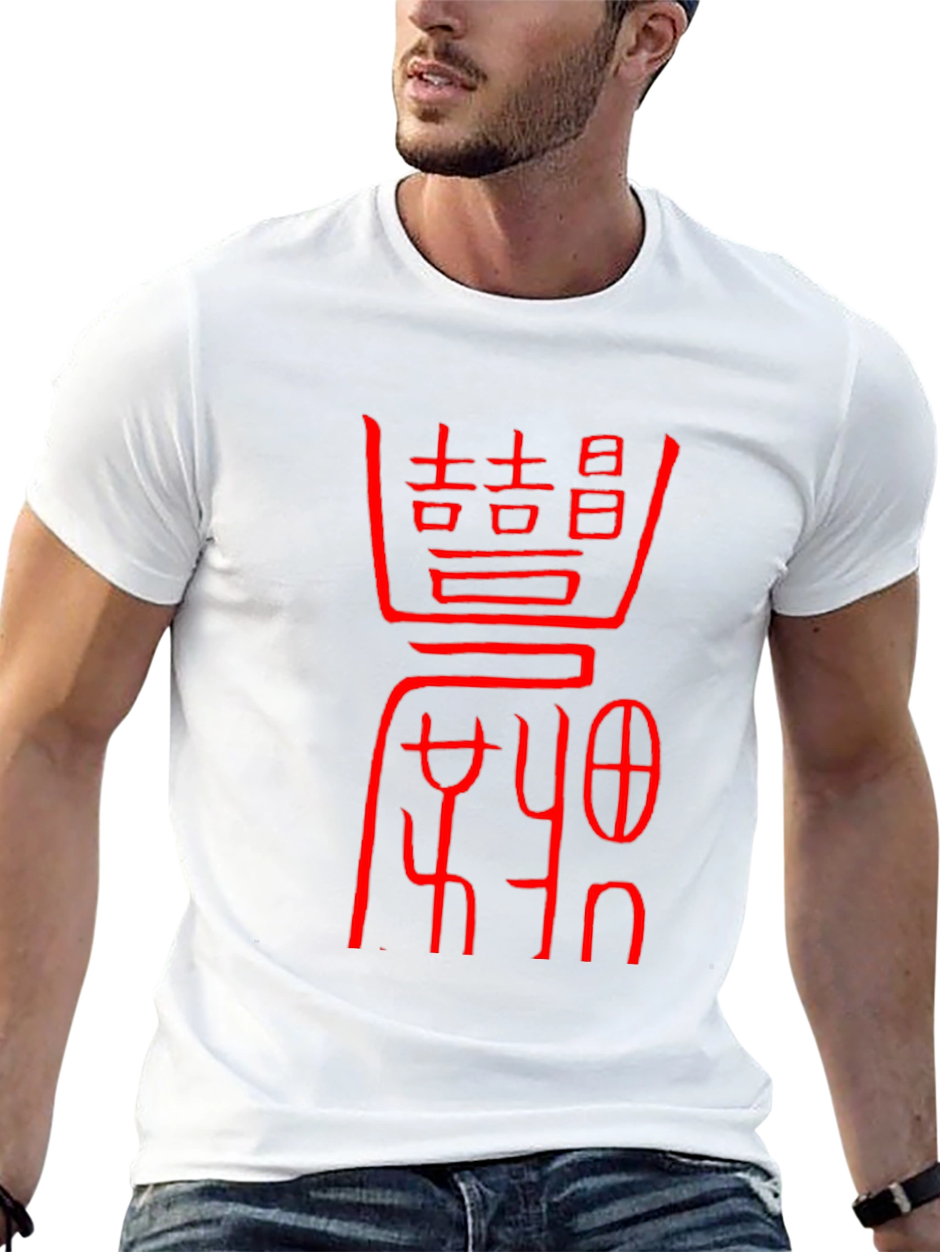 Black T-Shirt with Red Asian-Inspired Graphic Design