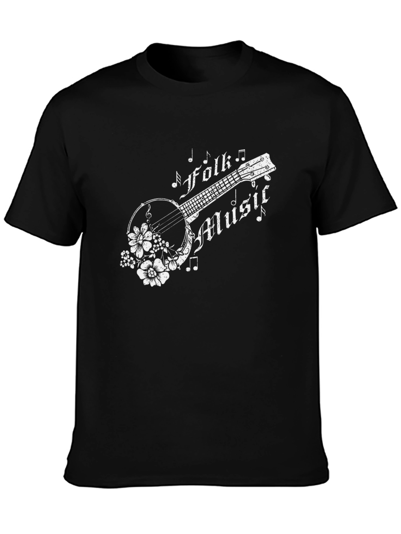Folk Music Banjo Graphic T-Shirt - Black