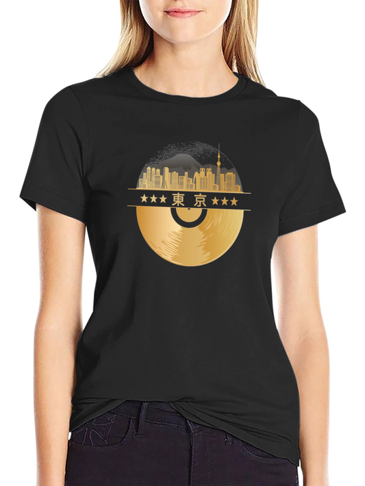 Tokyo Skyline Record T-Shirt - Black