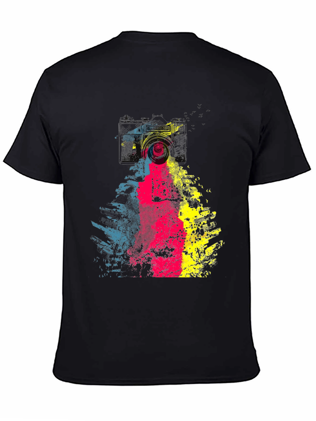 Camera Graphic Print Mens Black T-Shirt