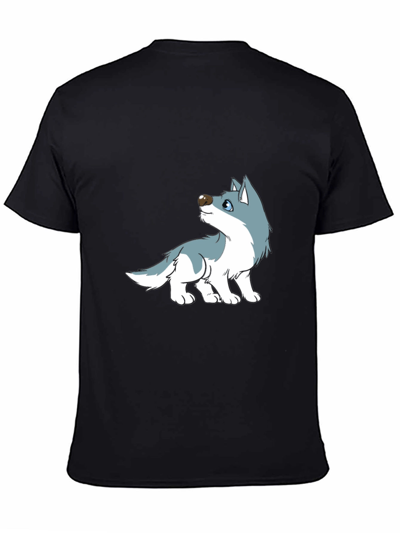 Cartoon Wolf Graphic Tee - Black Cotton Casual T-Shirt