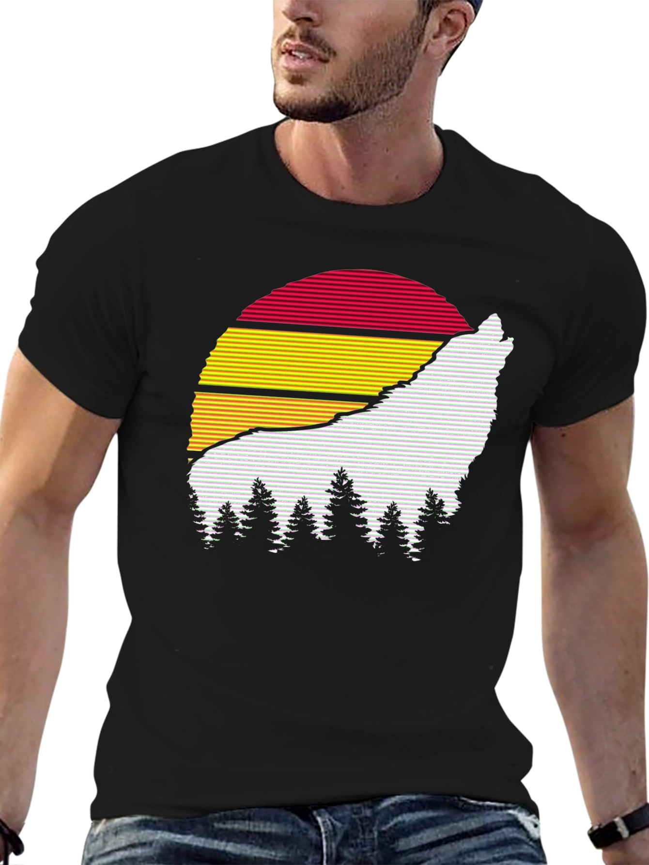 Wolf Silhouette Sunset Graphic Tee - Mens