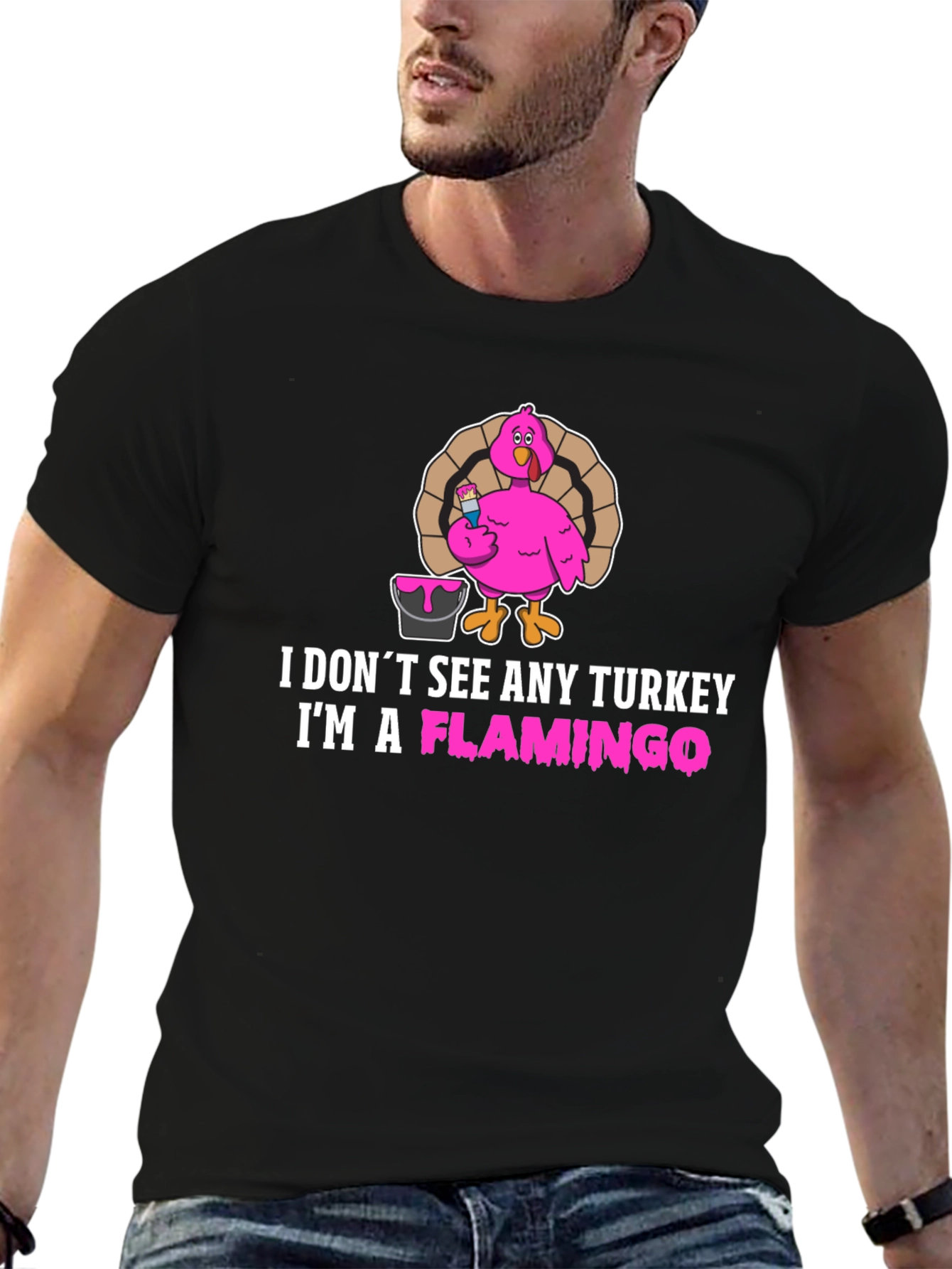 Funny Thanksgiving Flamingo Graphic T-Shirt