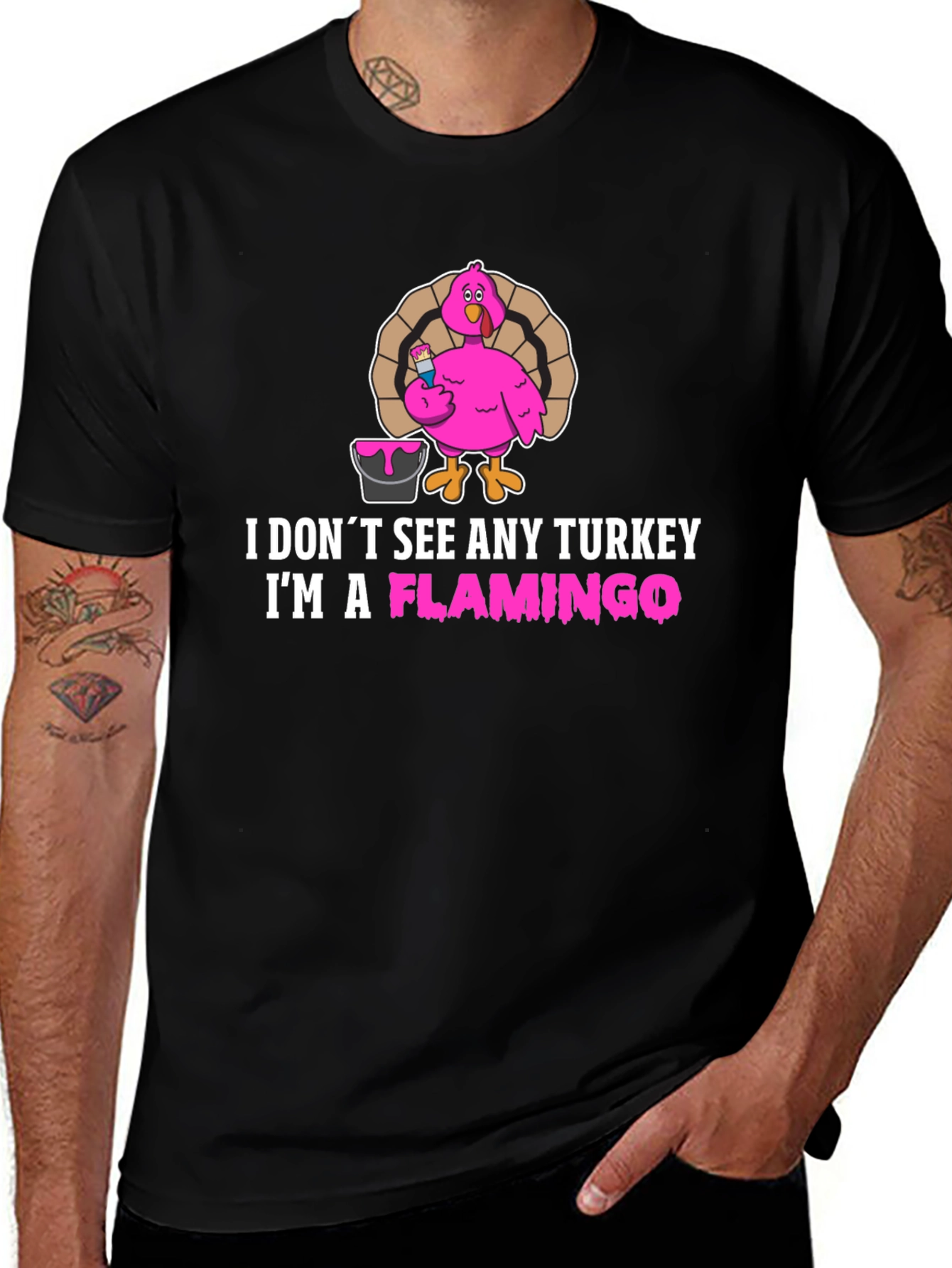 Funny Thanksgiving Flamingo Graphic T-Shirt