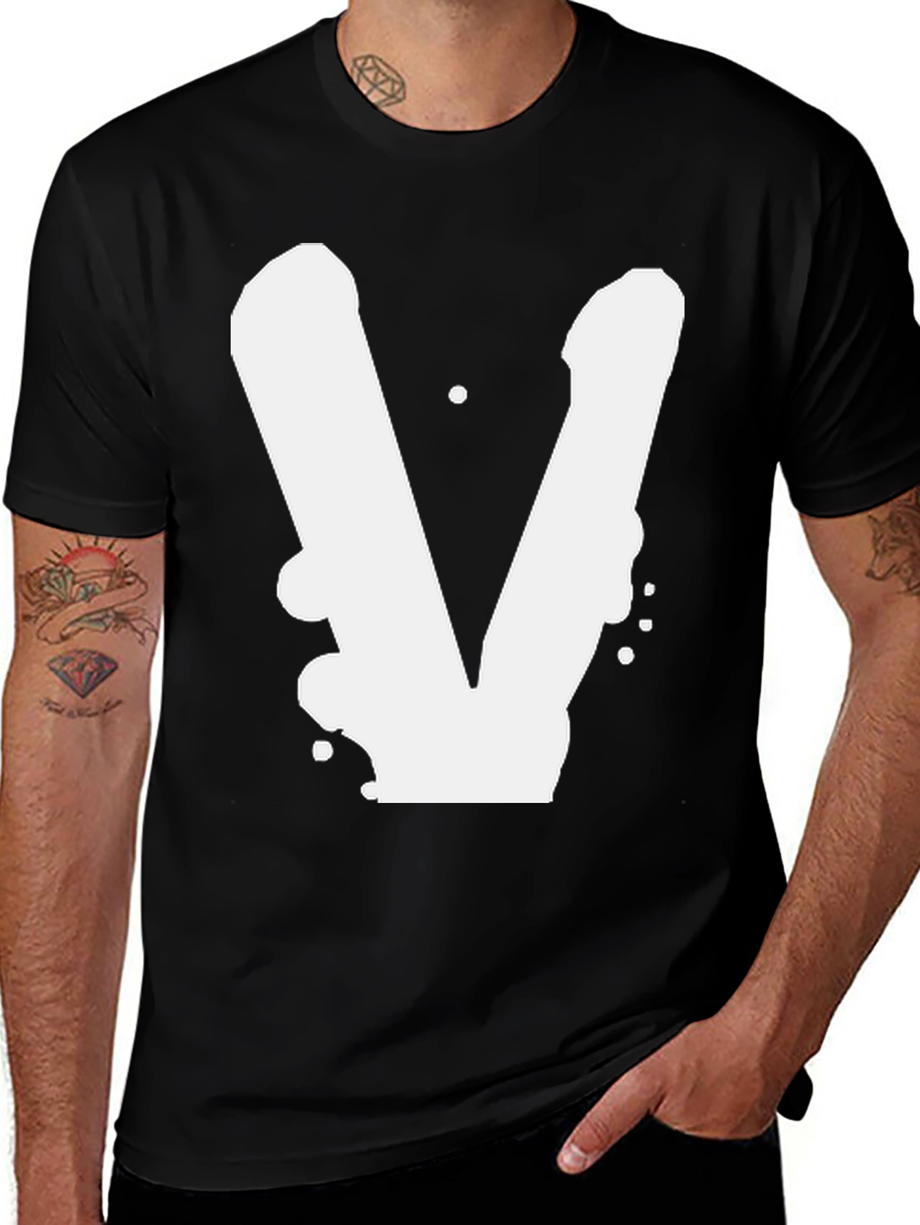 Bold V Graphic Black T-Shirt - Casual Style