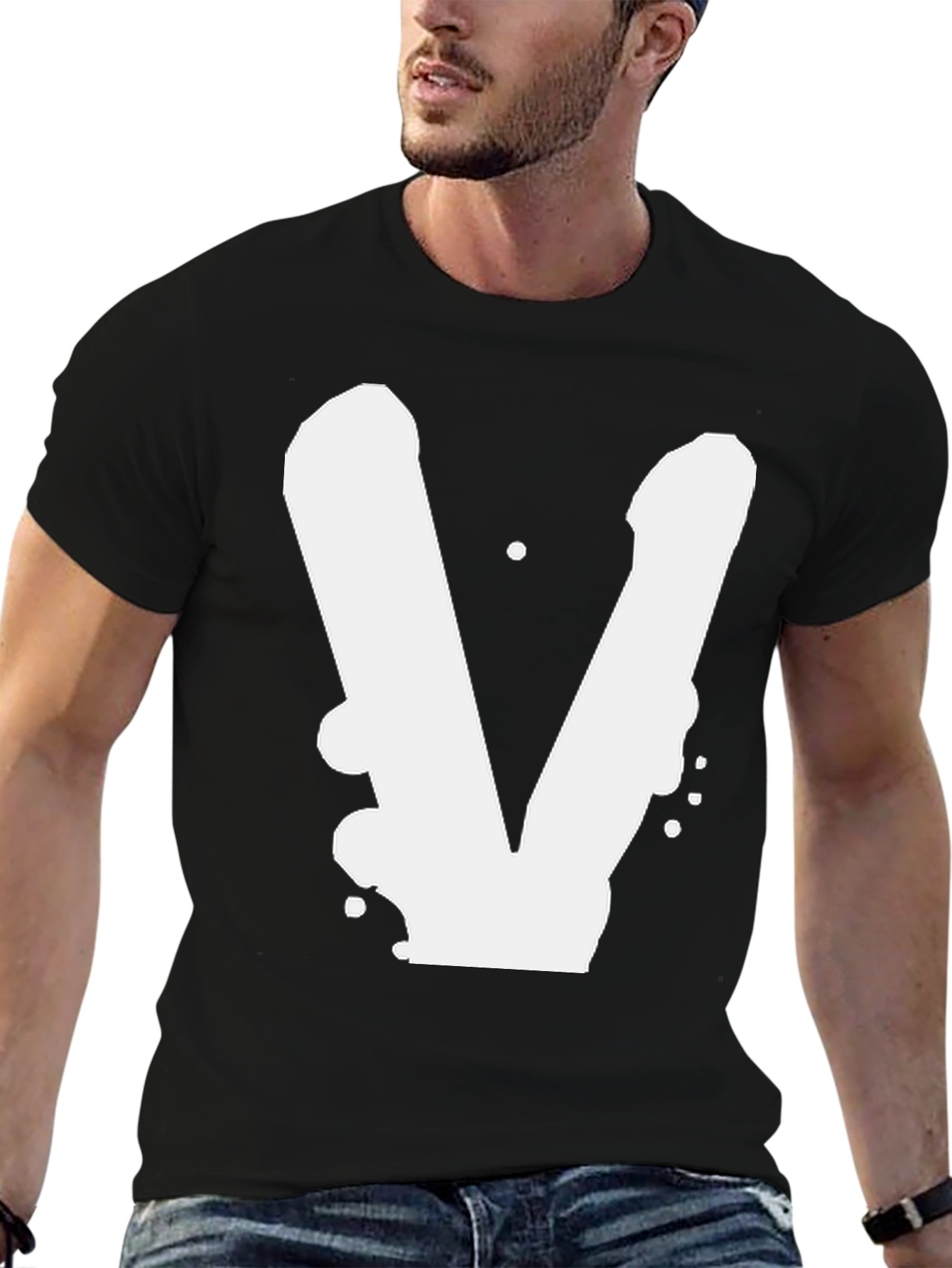 Bold V Graphic Black T-Shirt - Casual Style