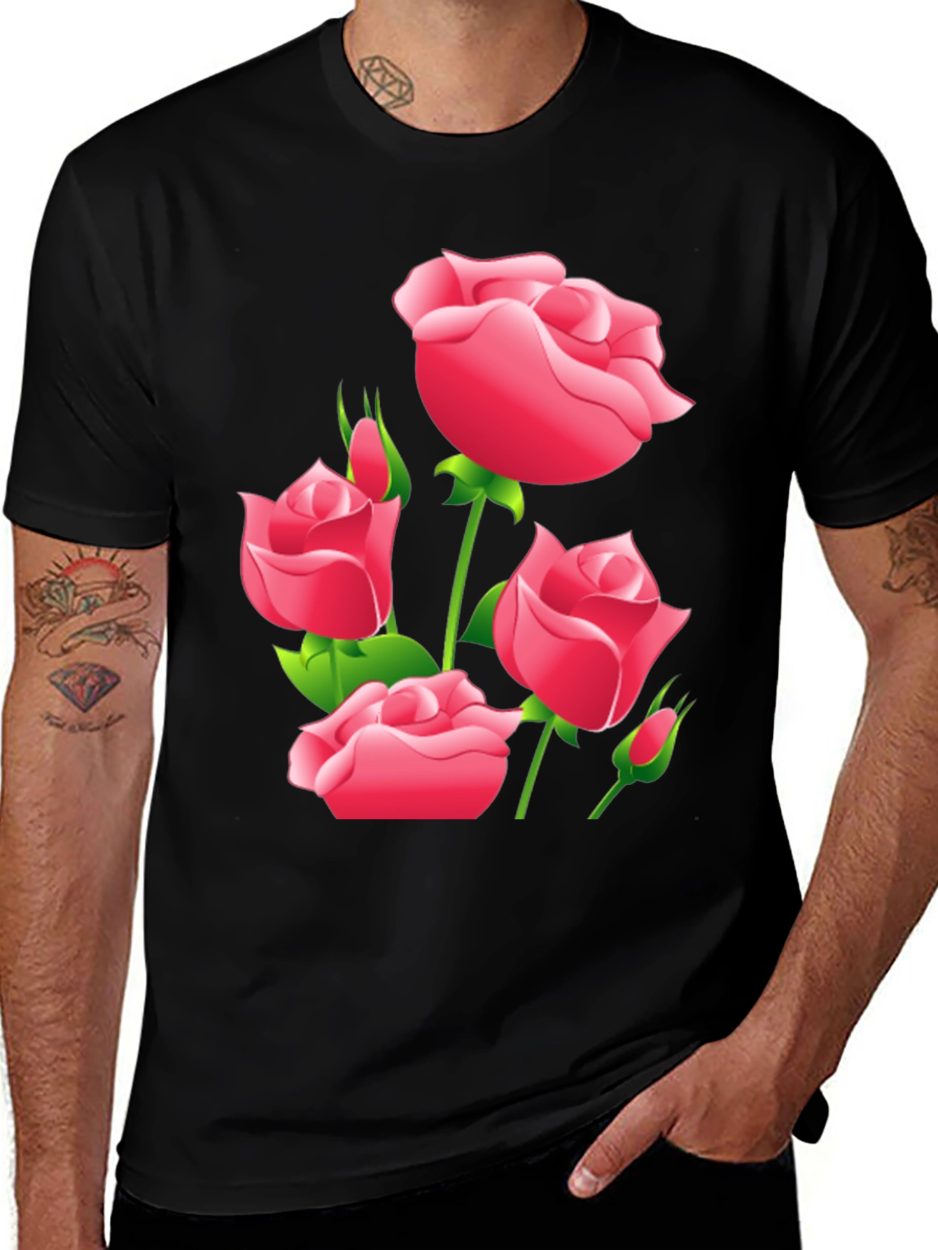 Black Floral Rose Graphic T-Shirt
