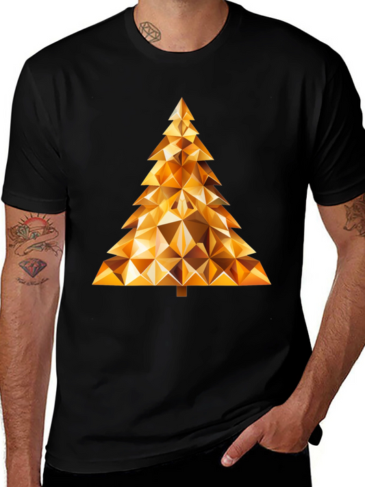Geometric Gold Christmas Tree Black T-Shirt