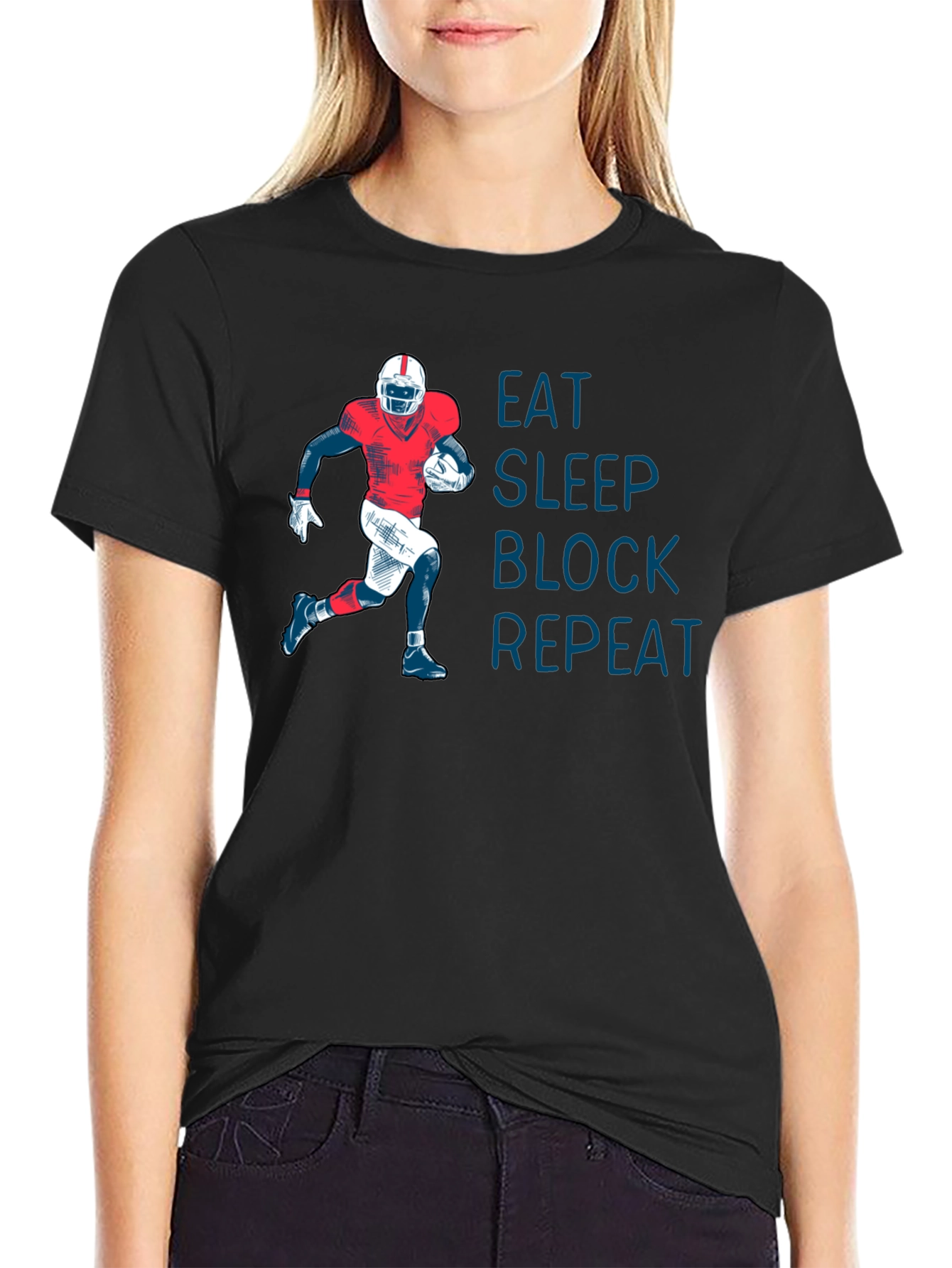 Eat Sleep Block Repeat Football T-Shirt