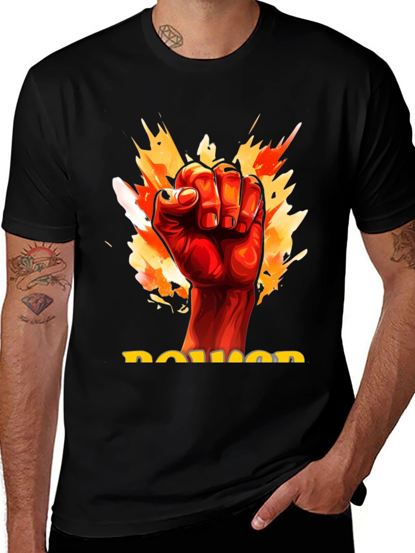 Power Fist Graphic Tee - Mens Black Cotton T-Shirt