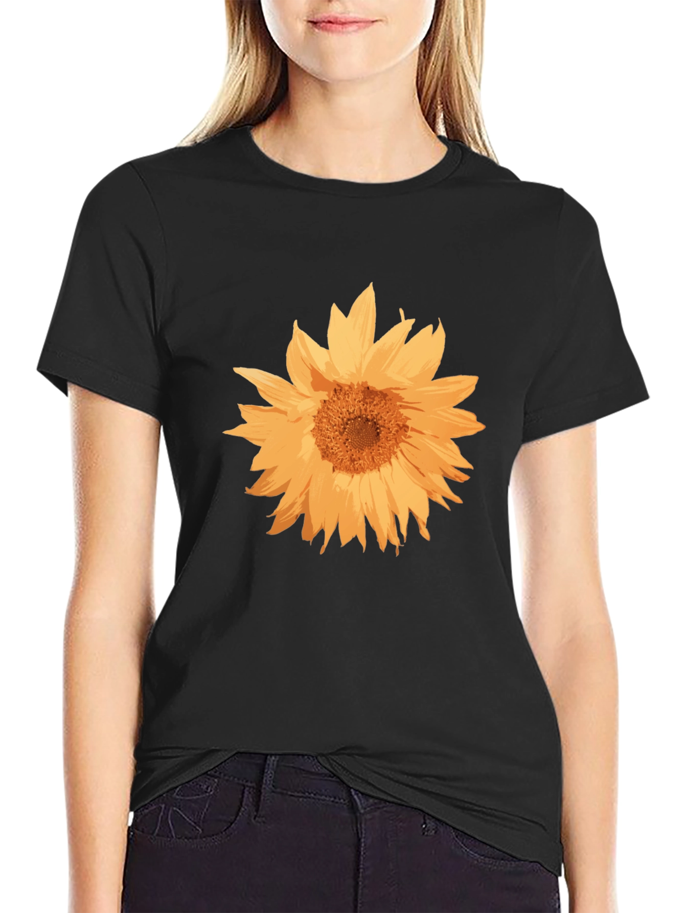 Sunflower Graphic Tee - Casual Black T-Shirt