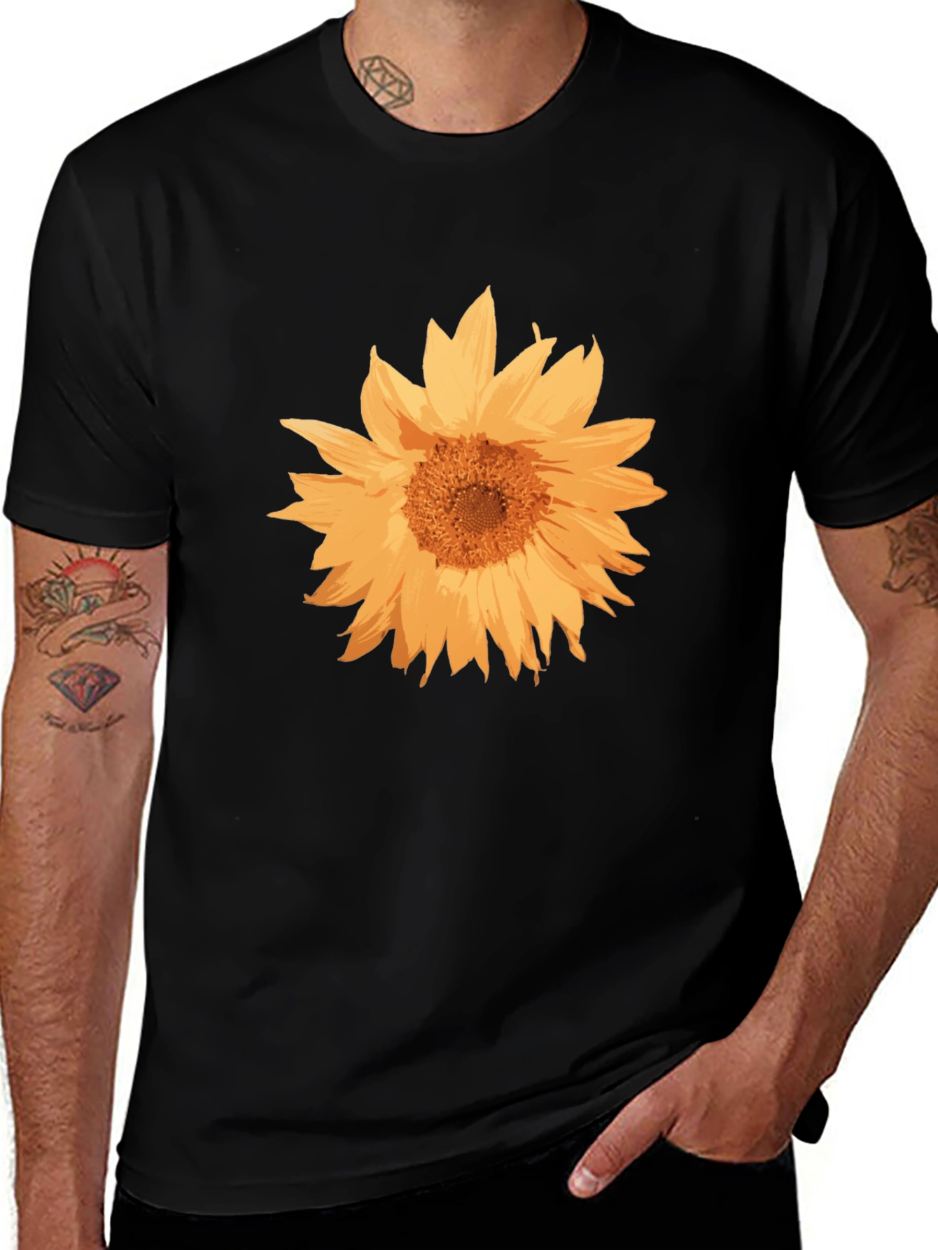 Sunflower Graphic Tee - Casual Black T-Shirt