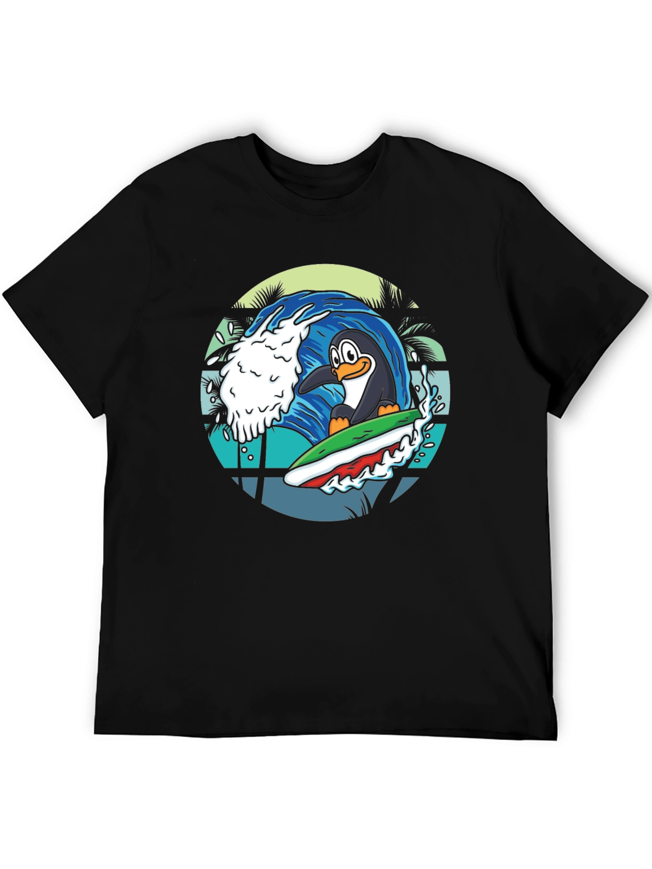 Surfing Penguin Graphic Tee - Black
