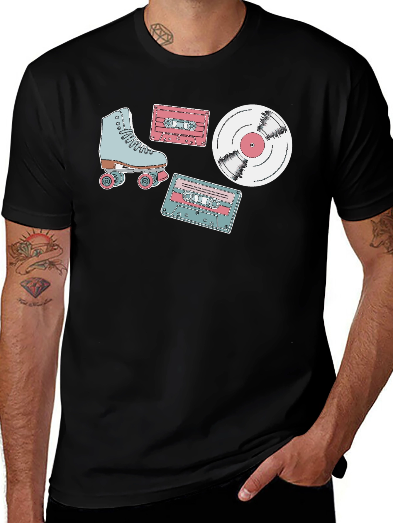 Retro Roller Skate Cassette and Vinyl T-Shirt
