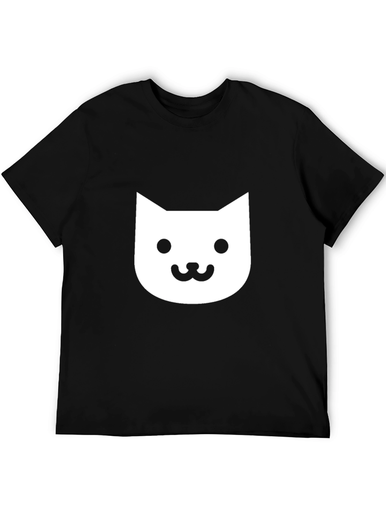 Cute Cat Face Graphic Tee - Black Cotton T-Shirt