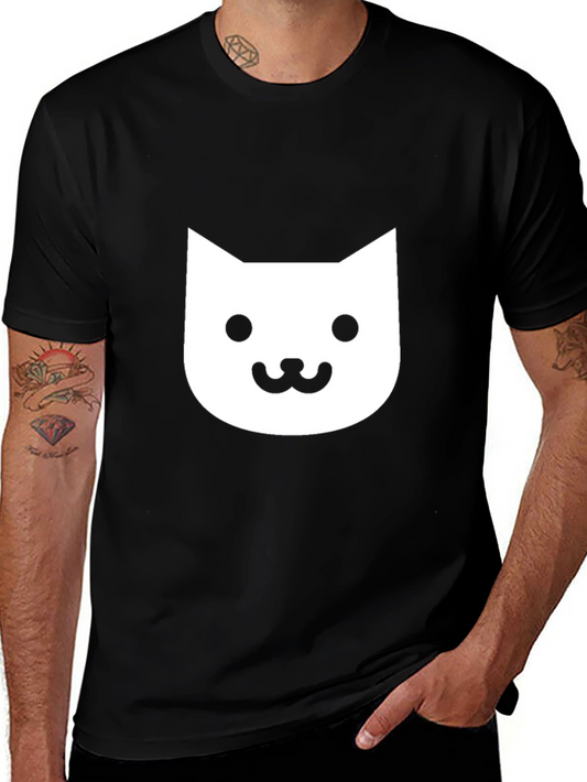 Cute Cat Face Graphic Tee - Black Cotton T-Shirt