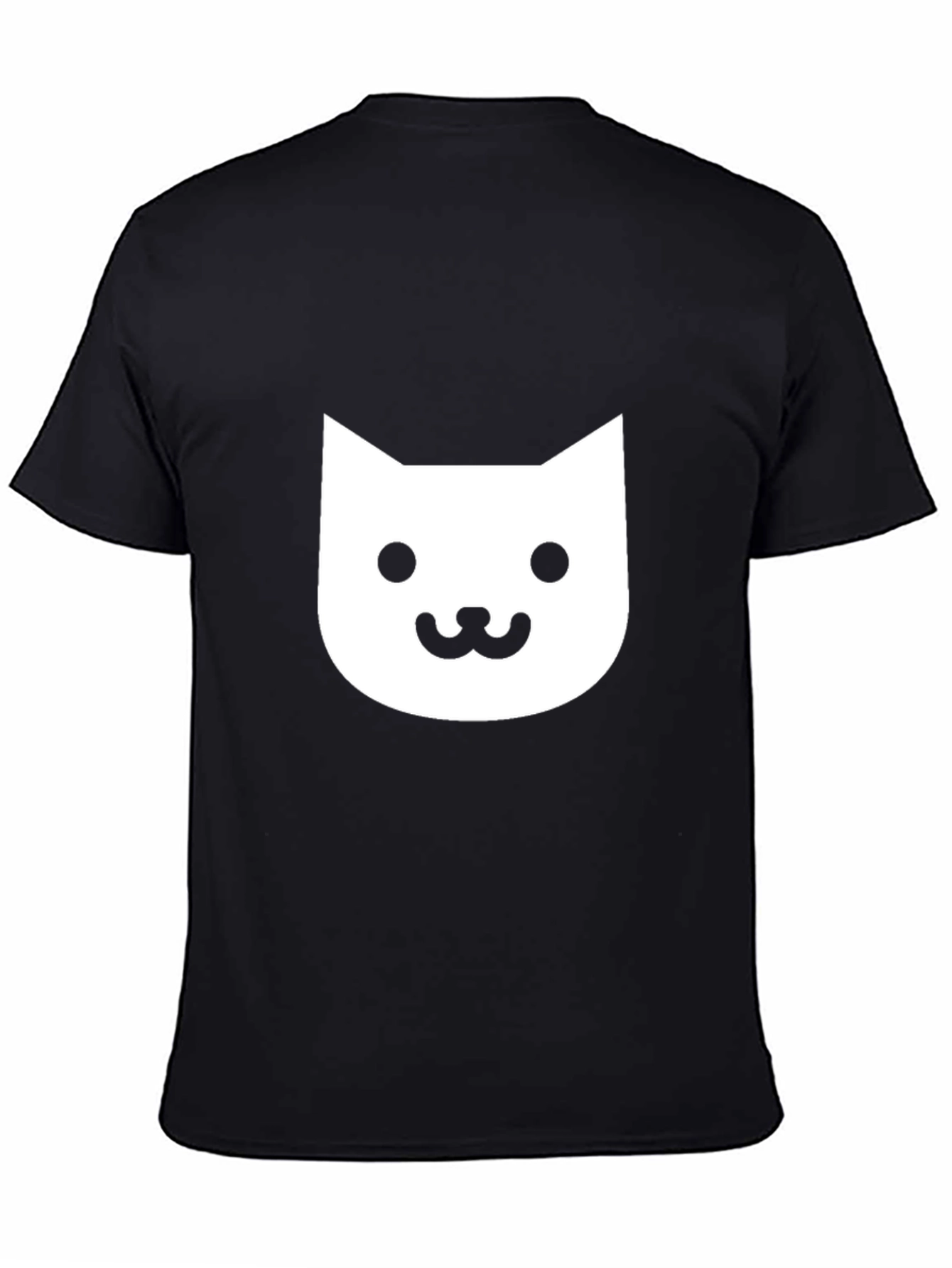 Cute Cat Face Graphic Tee - Black Cotton T-Shirt