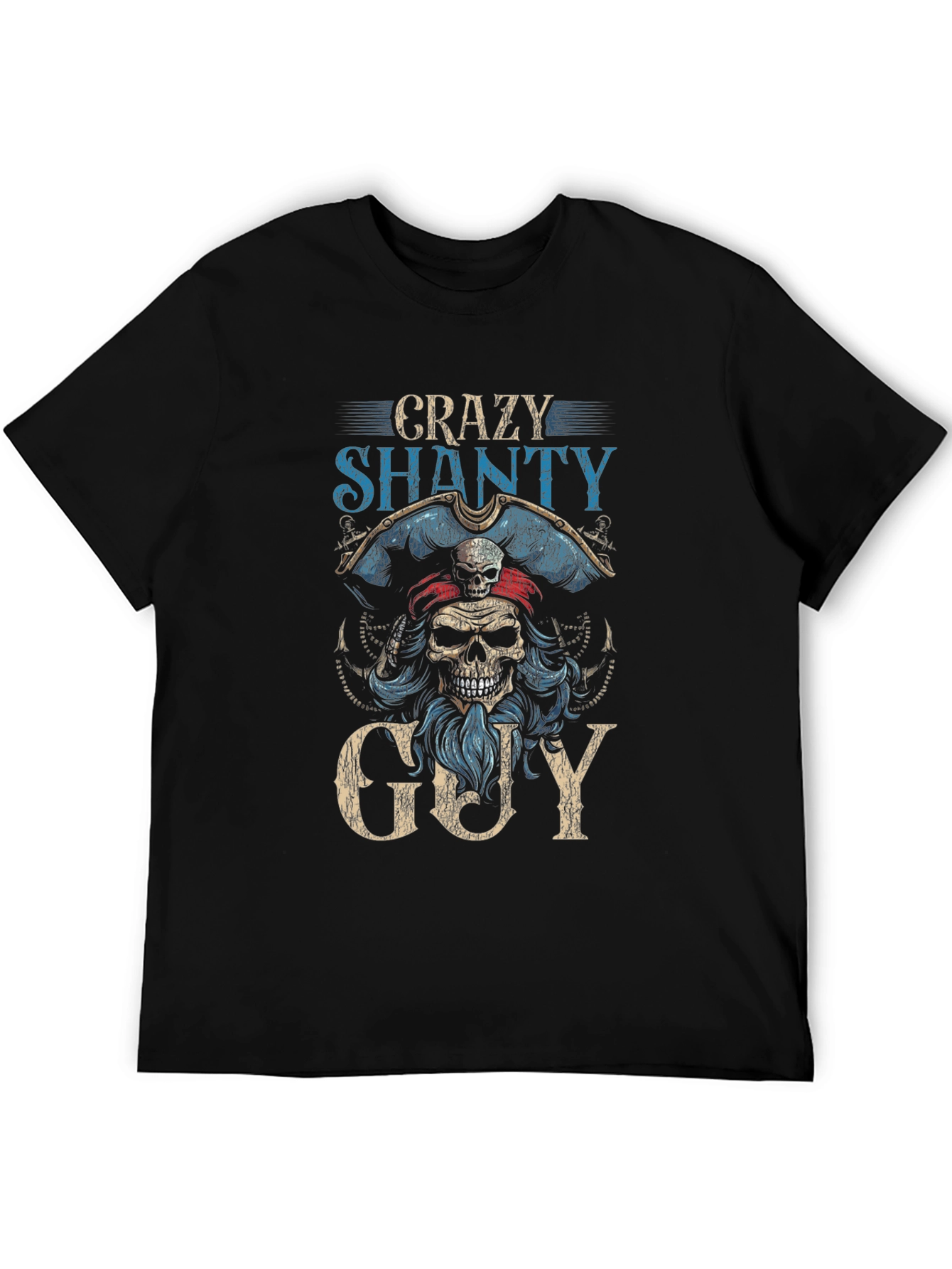 Crazy Shanty Guy Graphic T-Shirt - Pirate Skull Design