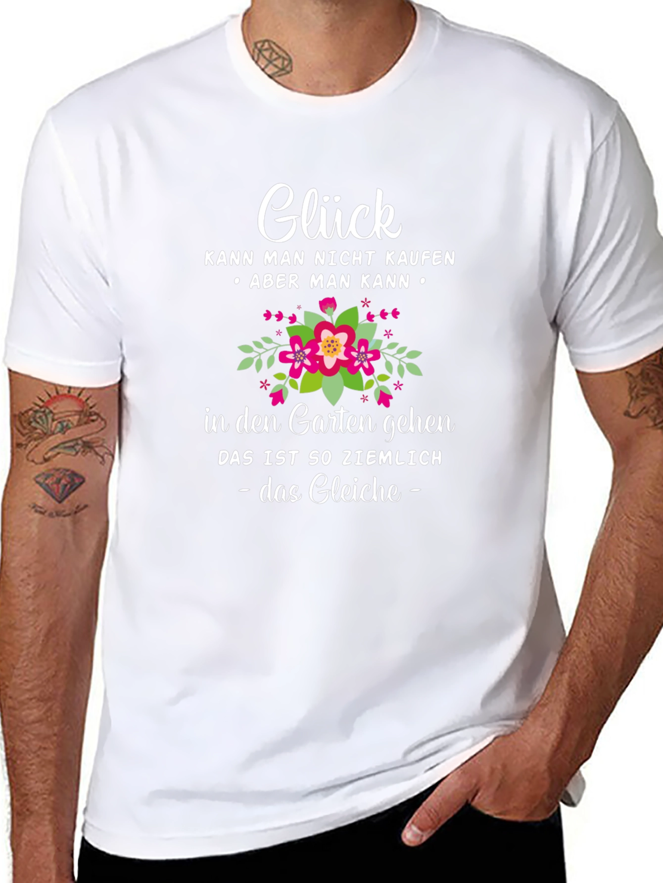 Glück Garten T-Shirt - Black Floral Design