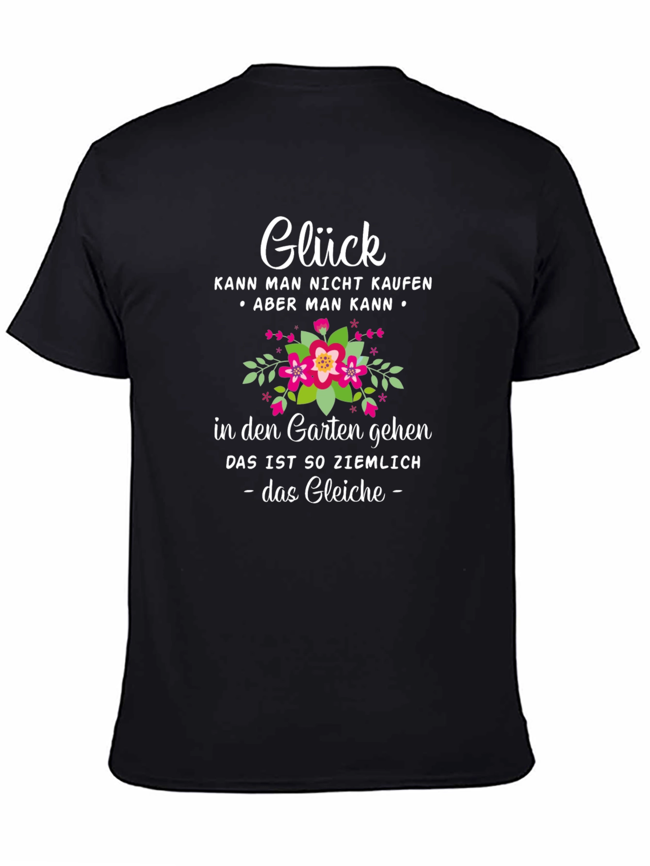 Glück Garten T-Shirt - Black Floral Design