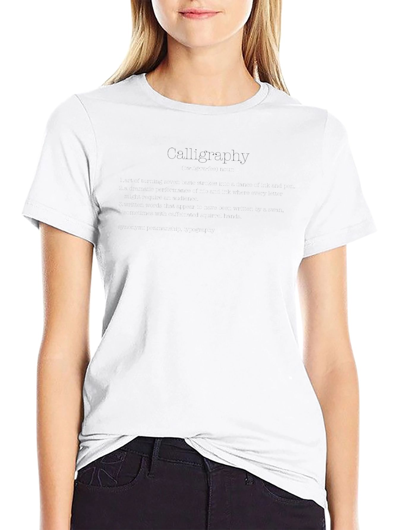 Mens Black Crew Neck Calligraphy T-Shirt