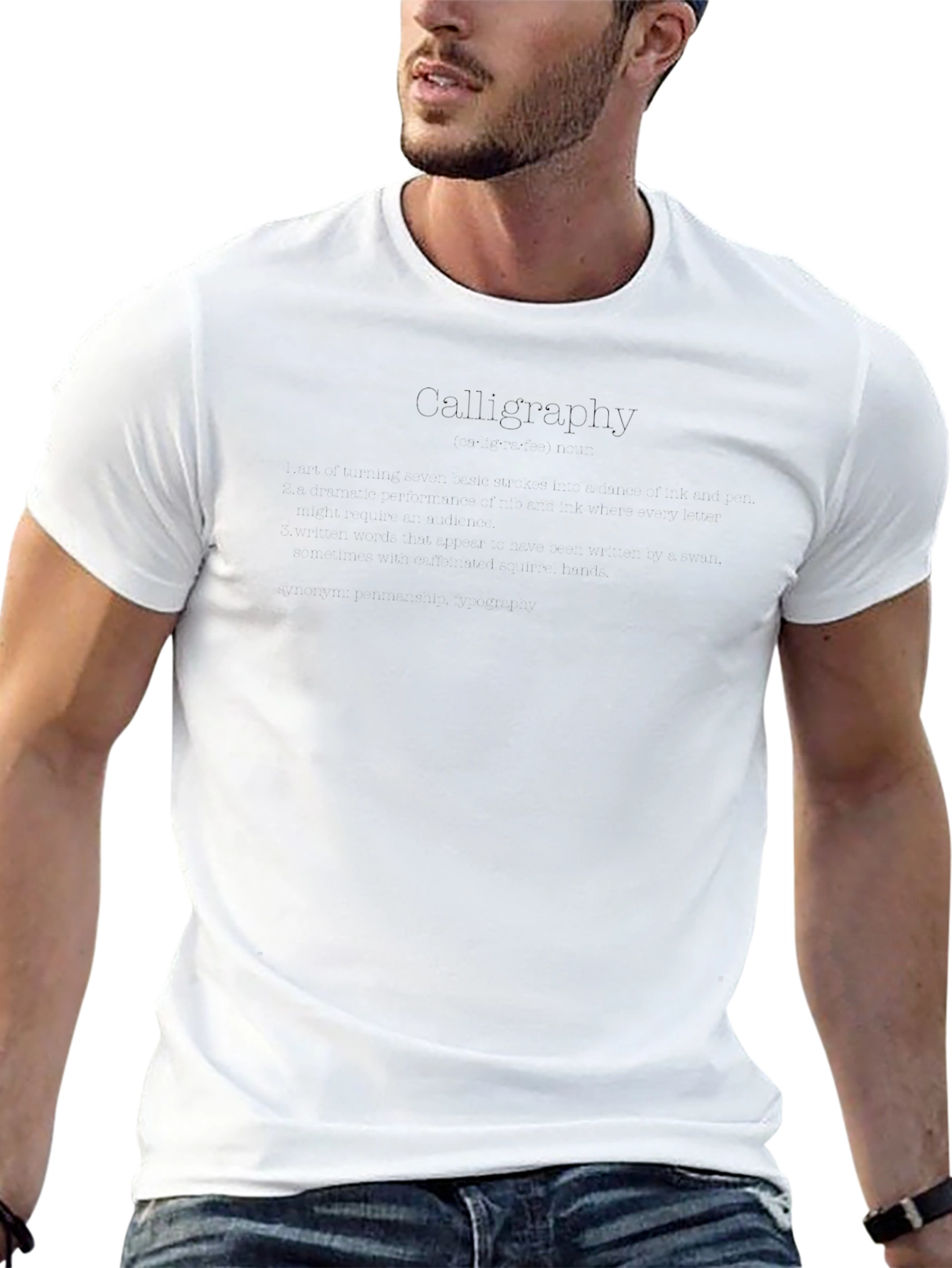 Mens Black Crew Neck Calligraphy T-Shirt
