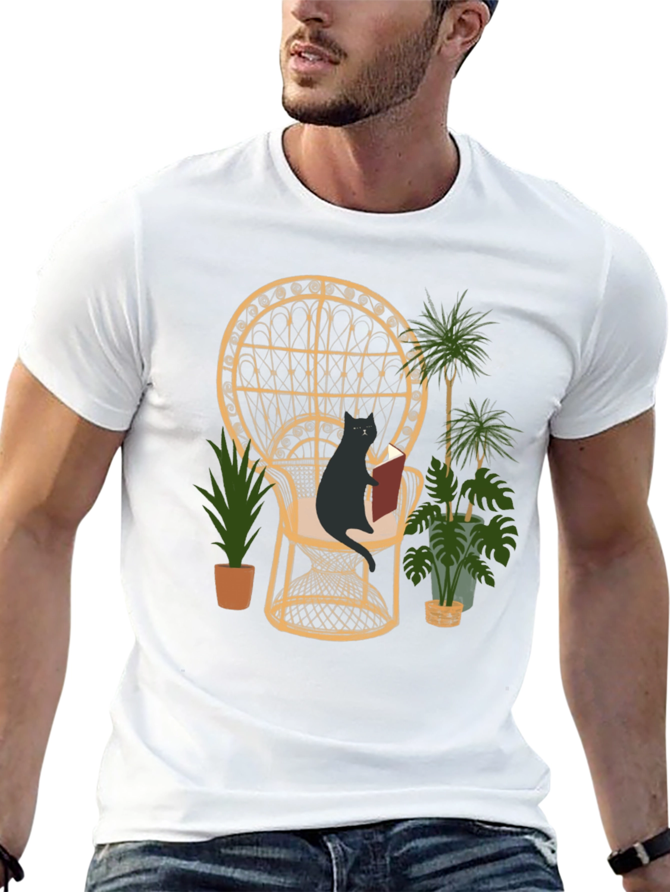Reading Cat Graphic Tee - Whimsical Style