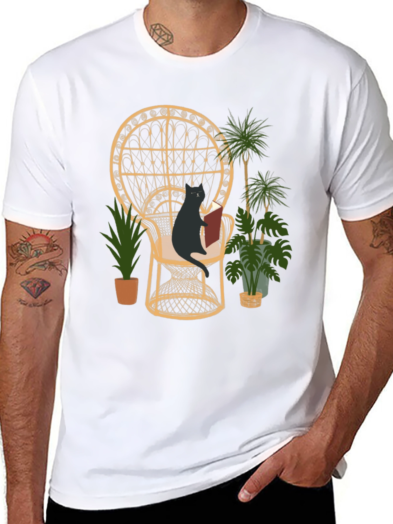 Reading Cat Graphic Tee - Whimsical Style
