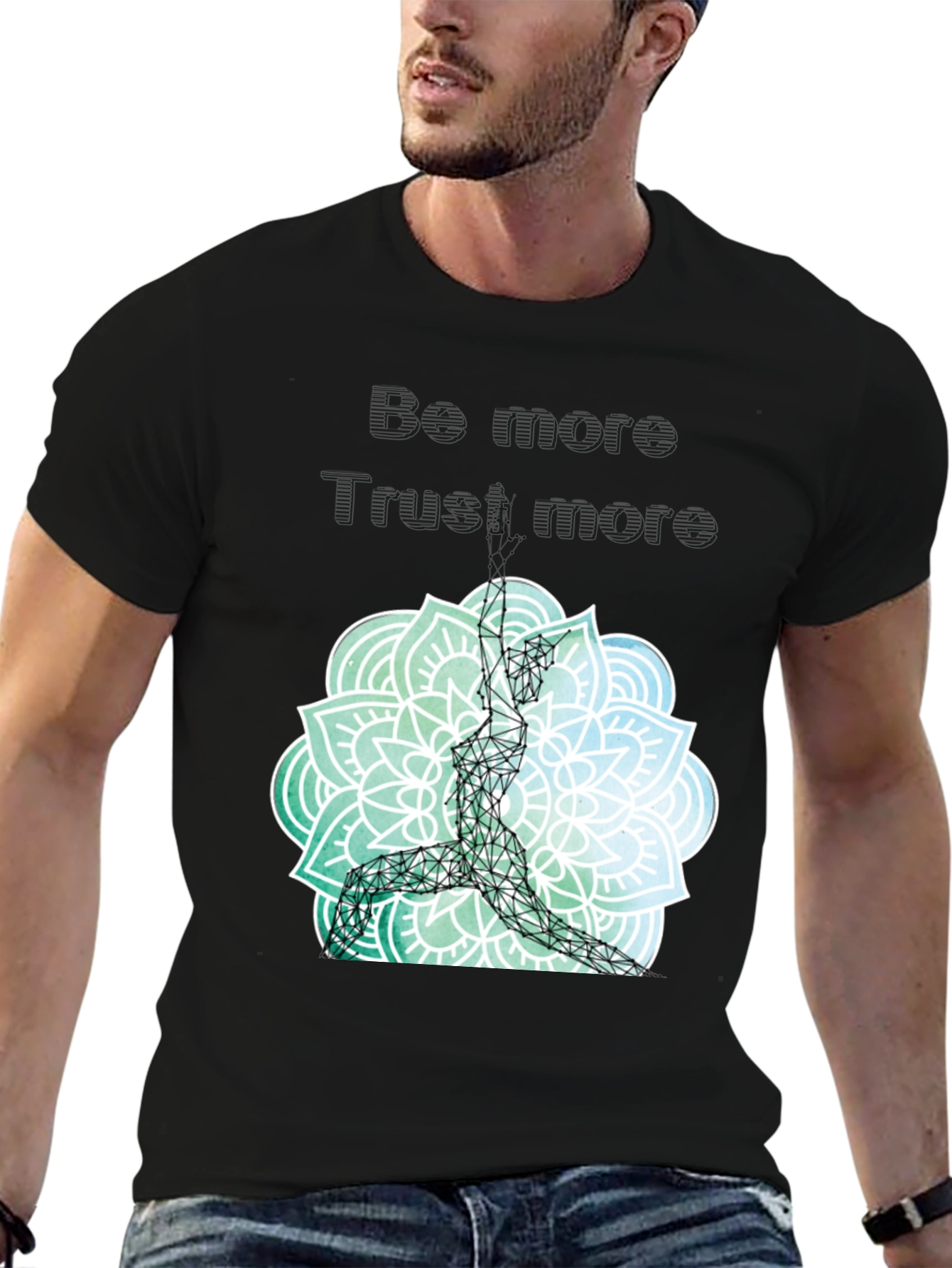Geometric Yoga Pose Mandala Graphic Tee - Black