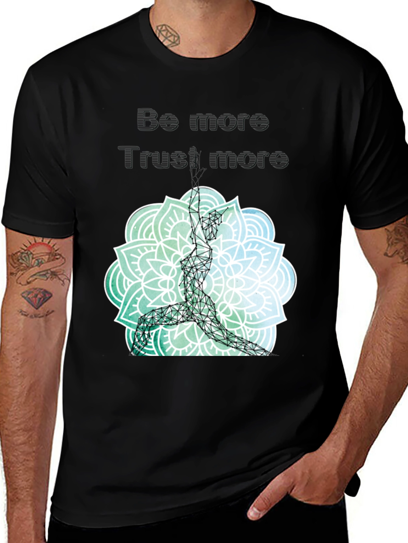 Geometric Yoga Pose Mandala Graphic Tee - Black