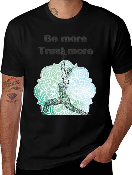 Geometric Yoga Pose Mandala Graphic Tee - Black